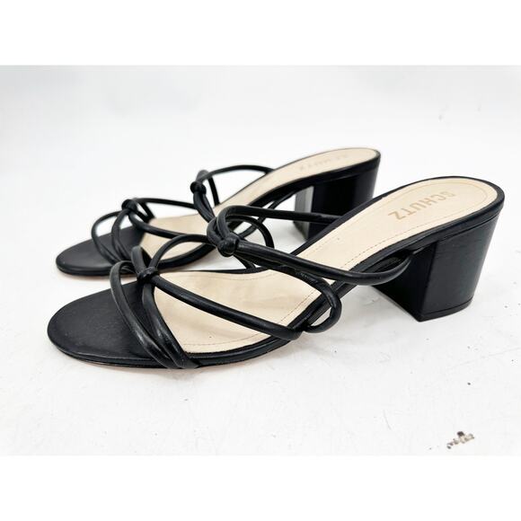 Schutz Princey Strappy Block Heel Slip On Black Sandals Women’s Size 9.5B - Picture 2 of 5